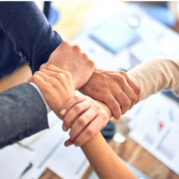 Four people holding each others' wrists