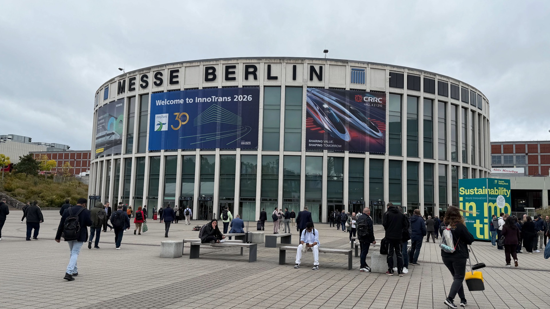 Entrance of Messe Berlin with the banner “Welcome to InnoTrans 2026”